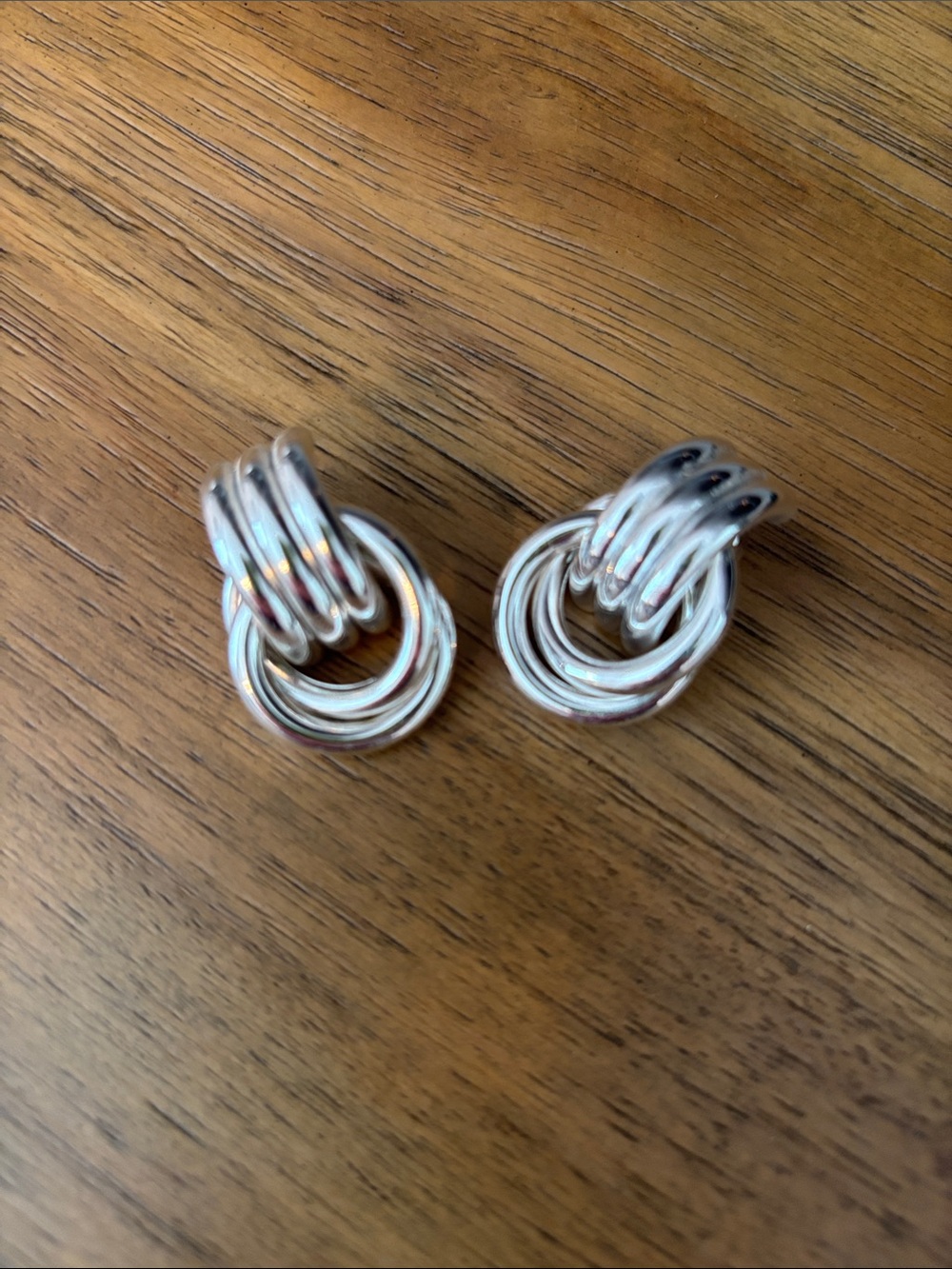 Double Hoop Interlock Drop Earrings - Silver Tone
